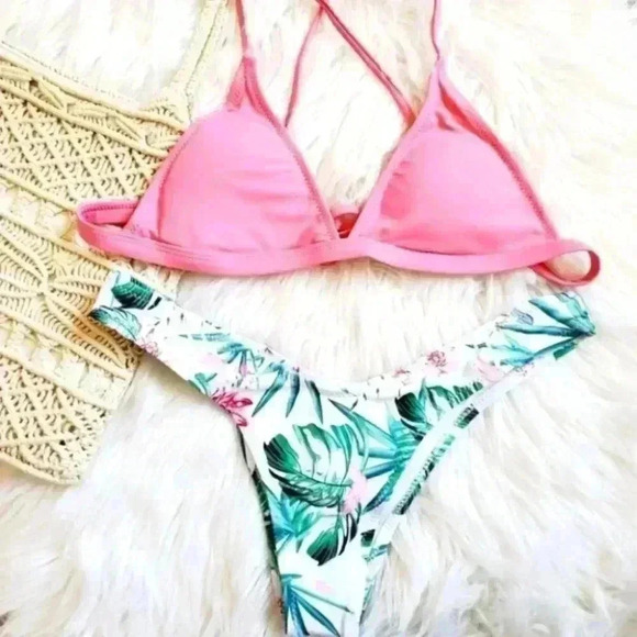 Cheeky tropical floral print pink bikini Size Small NWT - Picture 3 of 8